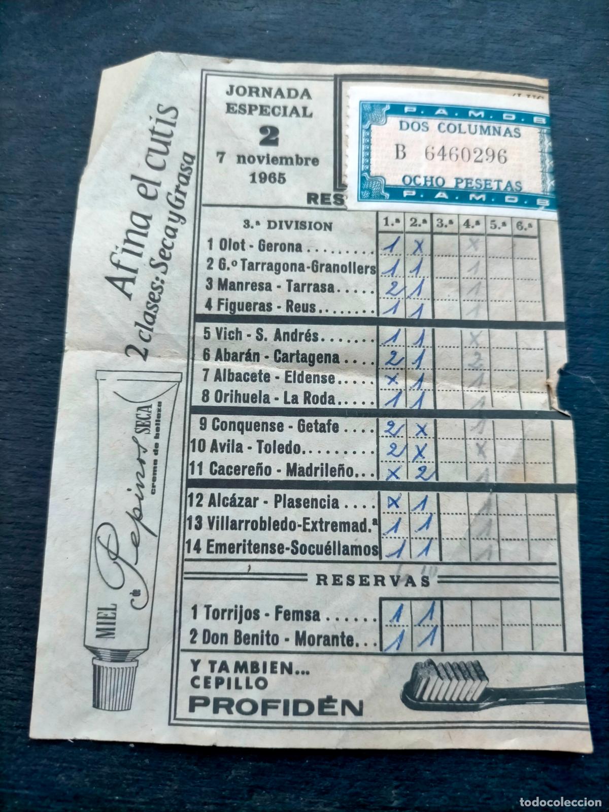Otros Art&iacute;culos de Coleccionismo en Papel: Jornada especial 2 7 noviembre 1965 dos columnas PAMOS sorteo partidos futbol profiden pepinos miel