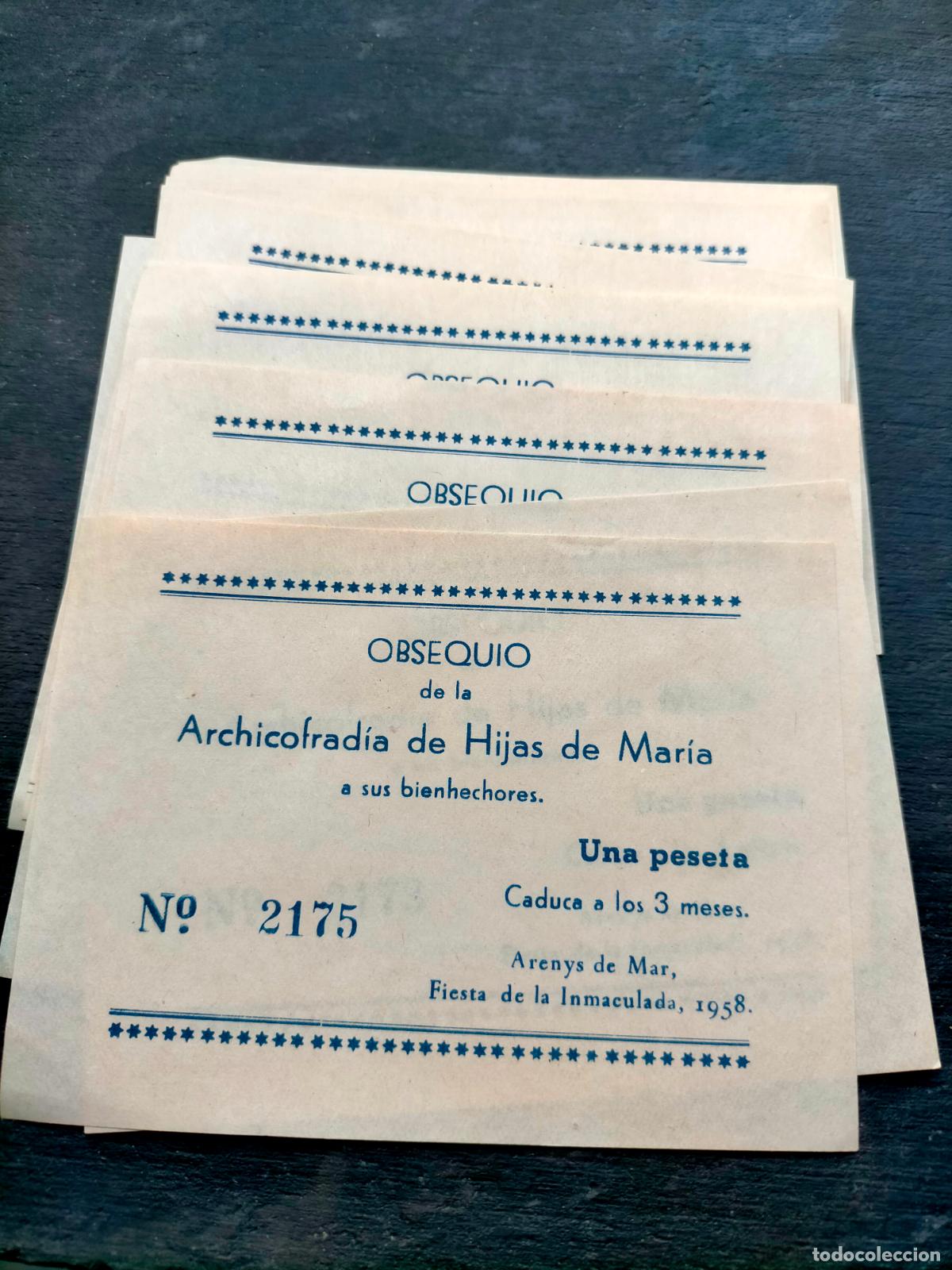 Outros artigos de papel: Obsequio de la Archicofrad&iacute;a de Hijas de Mar&iacute;a a sus bienhechores Arenys de Mar 1958 a&ntilde;os 50