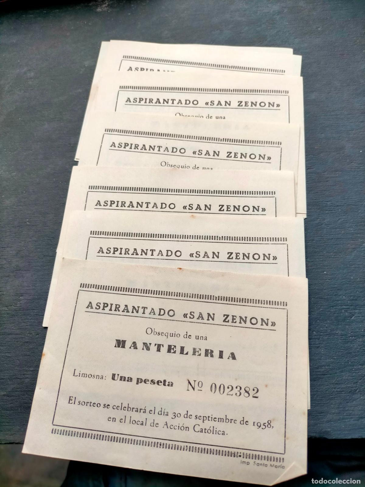 Altri oggetti di carta: Aspirantado San Zenon obsequio de una manteleria sorteo de 1958 accion catolica Arenys de Mar