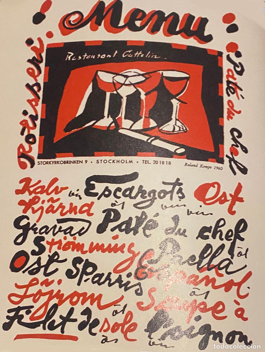 Otros art&iacute;culos de coleccionismo en papel: Dibujo antiguo, men&uacute; de restaurante en Estocolmo. Reproducci&oacute;n, recorte de revista. 16 x 17 cm.