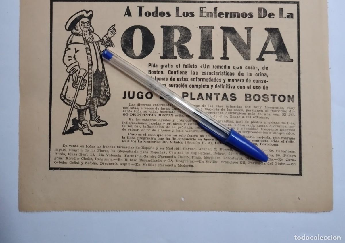 Collectionnisme Papier divers: JUGO DE PLANTAS BOSTON PARA LOS ENFERMOS DE ORINA DR. VILADOT LABORATORIOS PUBLICIDAD A&Ntilde;O 1935