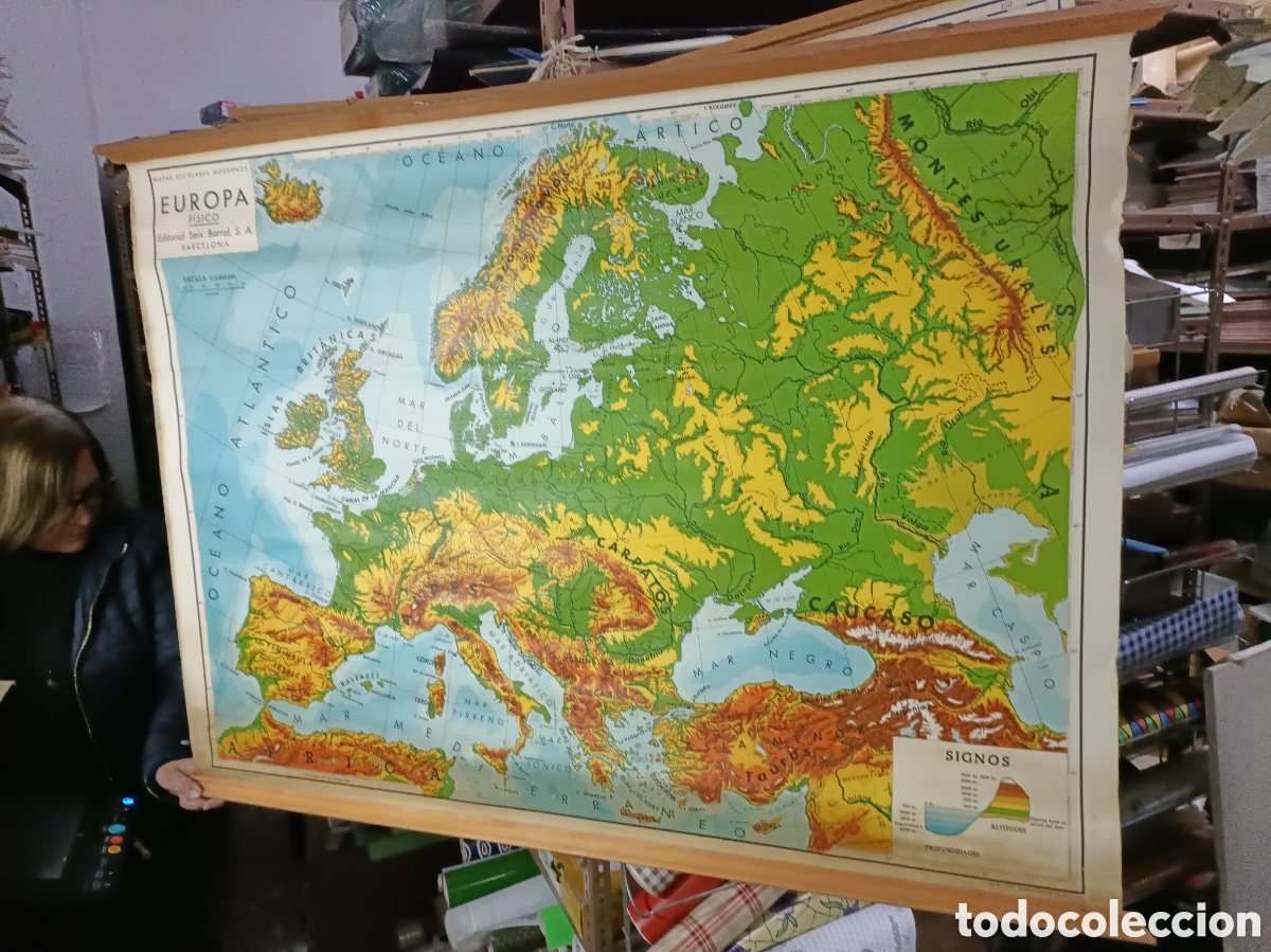 Otros Art&iacute;culos de Coleccionismo en Papel: 1973 Mapa escolar moderno Europa F&iacute;sico Editorial Seix Barral S.A.