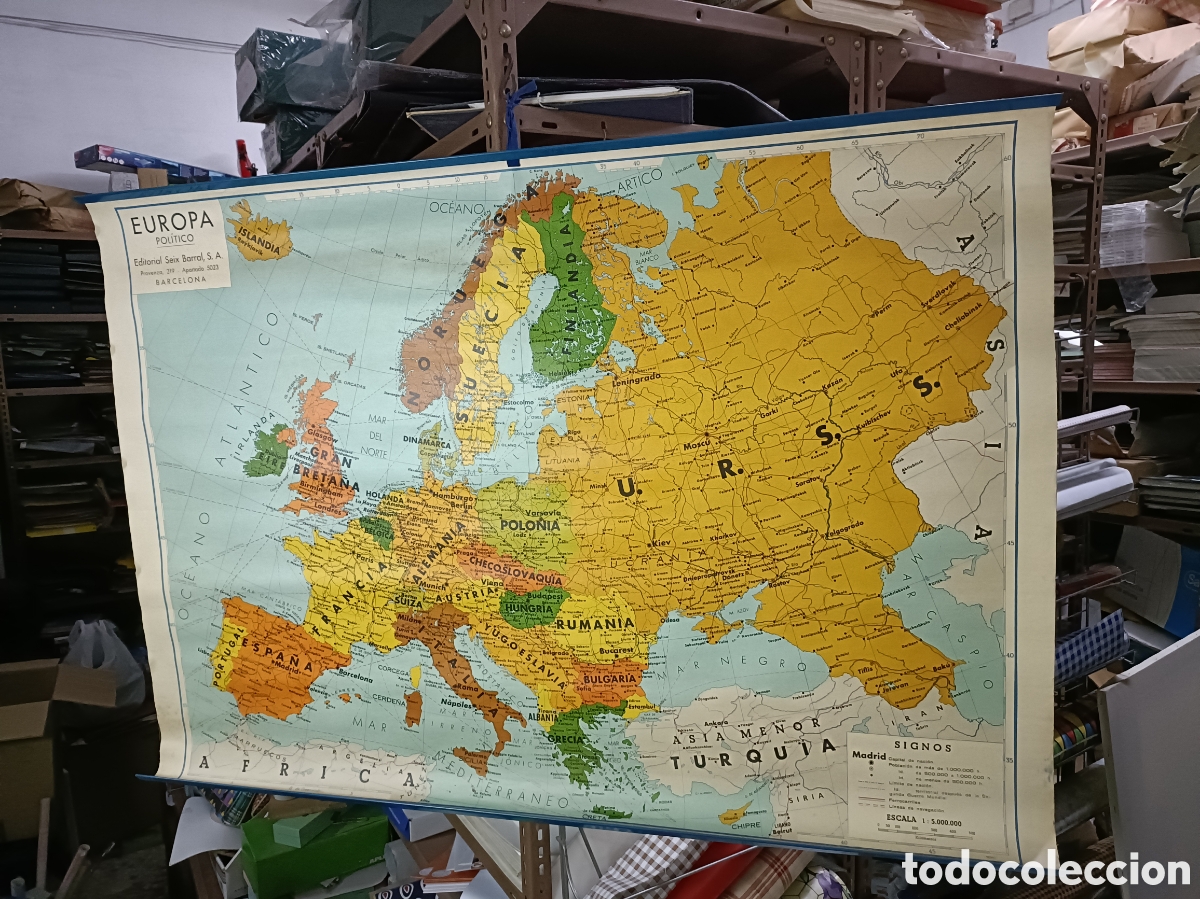 Otros Art&iacute;culos de Coleccionismo en Papel: 1972 Mapa Escolar de Europa pol&iacute;tica. ed. Seix Barral
