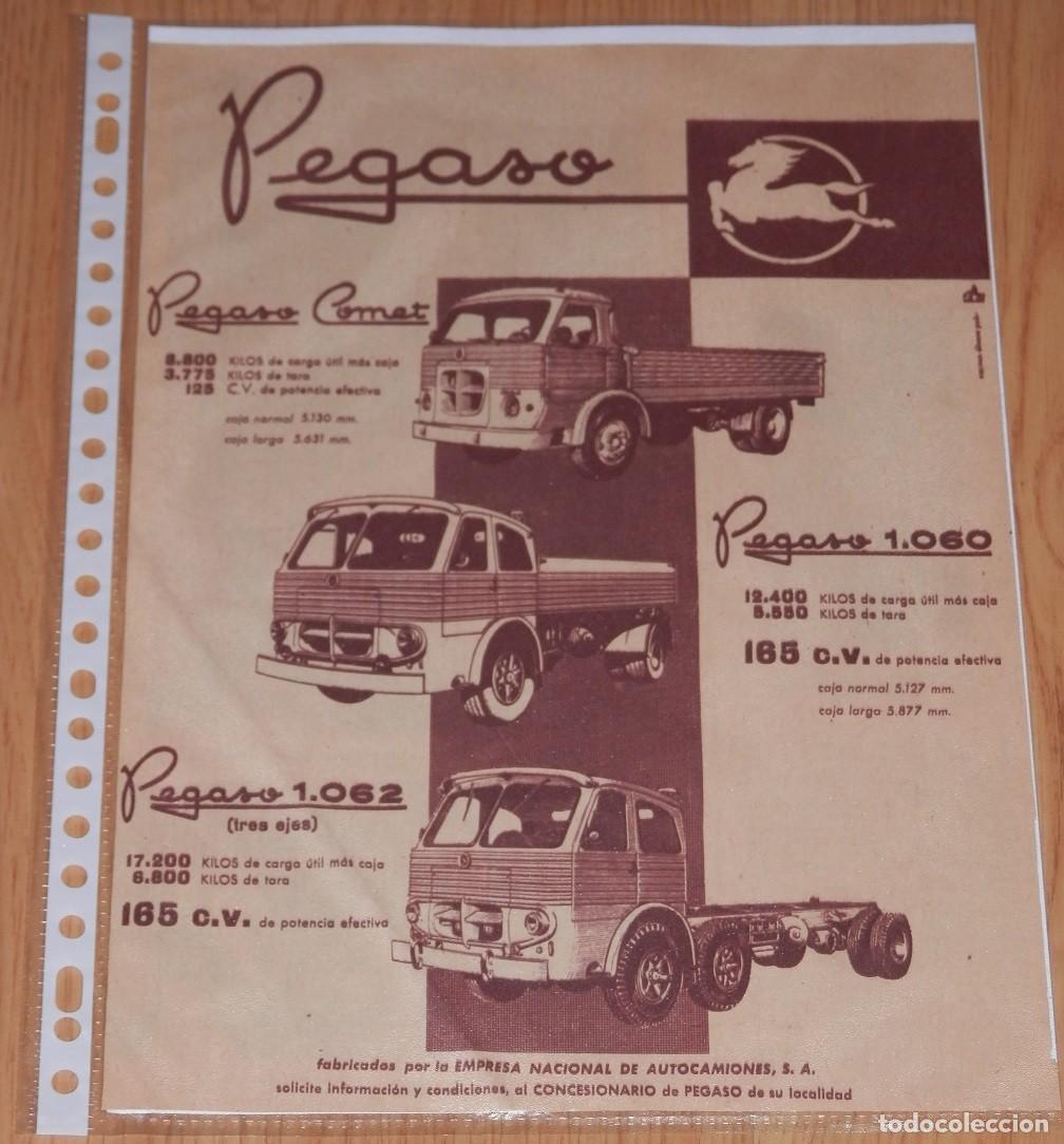Otros Art&iacute;culos de Coleccionismo en Papel: HOJA CON PUBLICIDAD DE LA MARCA DE LOS CAMIONES PEGASO DEL A&Ntilde;O 1963