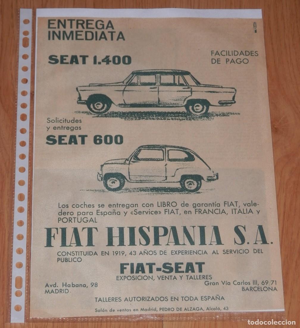 Otros art&iacute;culos de coleccionismo en papel: HOJA CON PUBLICIDAD DE AUTOMOVILES SEAT