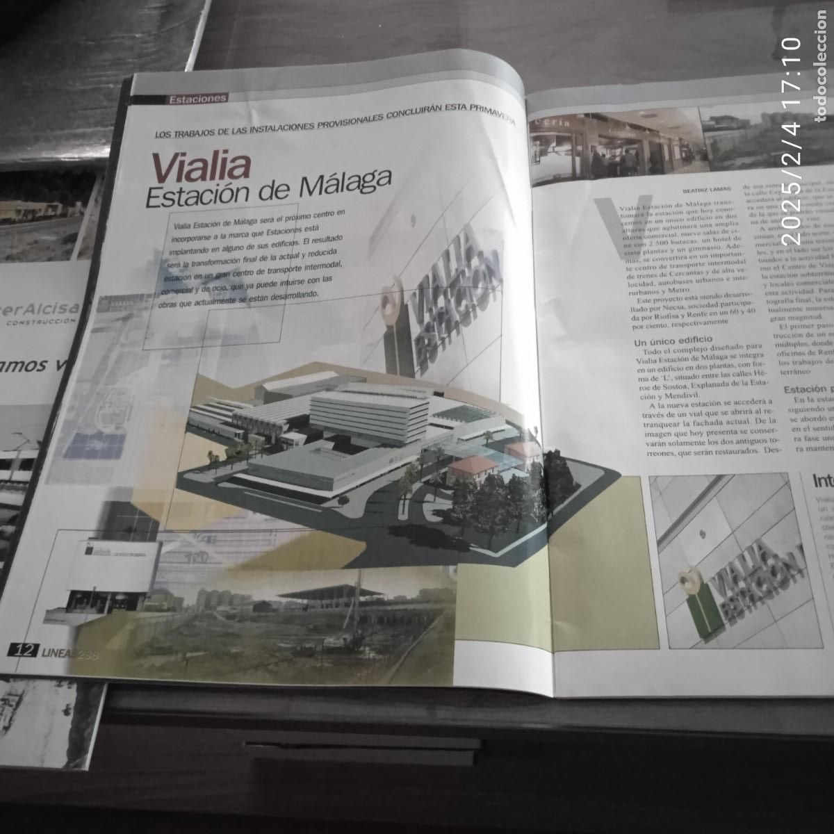 Otros Art&iacute;culos de Coleccionismo en Papel: Revista Ferroviaria. Lineas Abril 2003. Informe estaci&oacute;n de M&aacute;laga Mar&iacute;a Zambrano. 4 hojas