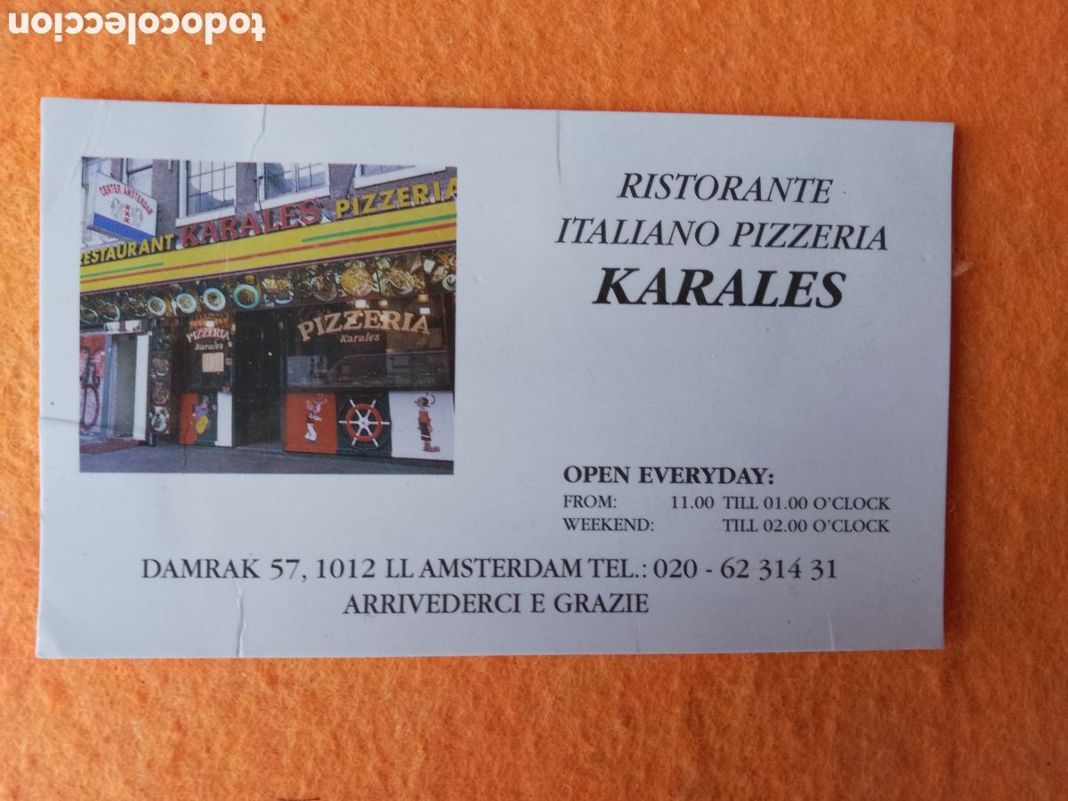 Otros art&iacute;culos de coleccionismo en papel: FLYER - TARJETA VISITA . RISTORANTE ITALIANO KARALES . AMSTERDAM