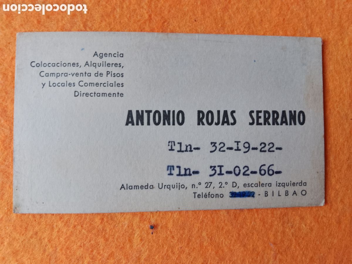 Otros art&iacute;culos de coleccionismo en papel: AGENTE INMOBILIARIA . TARJETA VISITA . BILBAO 60 S