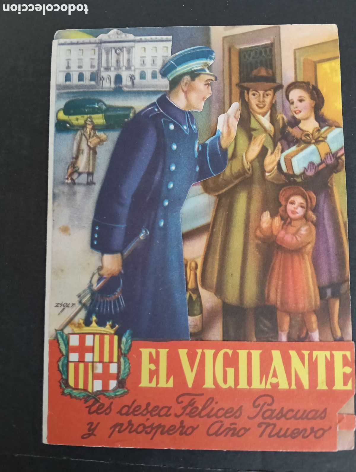 Otros Art&iacute;culos de Coleccionismo en Papel: Troquelado, el vigilante les desea felices pascuas, calendario 1956