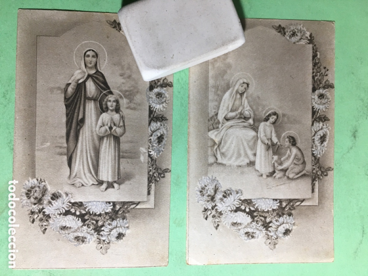 Otros Art&iacute;culos de Coleccionismo en Papel: 2 ANTIGUA ESTAMPA &lsquo;&rsquo;MES DE MAR&Iacute;A&rsquo;&rsquo; FLORES DELICADO TONO AZUL PASTEL Y GRIS