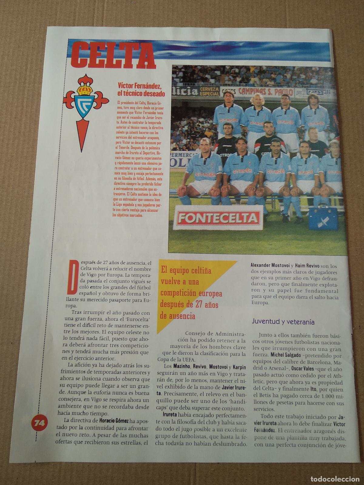 Otros art&iacute;culos de coleccionismo en papel: HOJA REVISTA SPORT LIGA 98-99 EQUIPO PLANTILLA CELTA DE VIGO LA BRUIXA DE SANT POL PATRONA MERCED