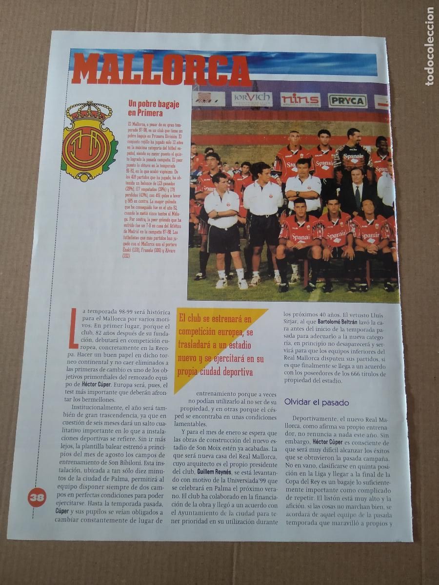 Otros Art&iacute;culos de Coleccionismo en Papel: HOJA REVISTA SPORT LIGA 98-99 EQUIPO PLANTILLA MALLORCA PUBLICIDAD RENAULT