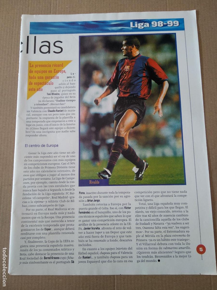 Otros Art&iacute;culos de Coleccionismo en Papel: HOJA REVISTA SPORT LIGA 98-99 RIVALDO BARCELONA BAR&Ccedil;A DENILSON BETIS