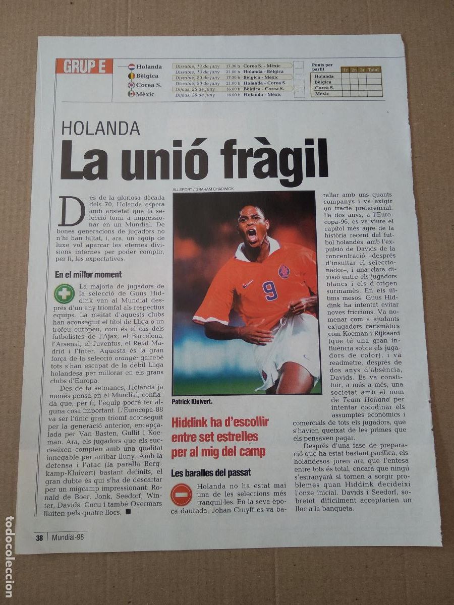 Otros Art&iacute;culos de Coleccionismo en Papel: HOJA REVISTA EL MUNDIAL 98 EL PERIODICO KLUIVERT HOLANDA PUBLICIDAD NISSAN