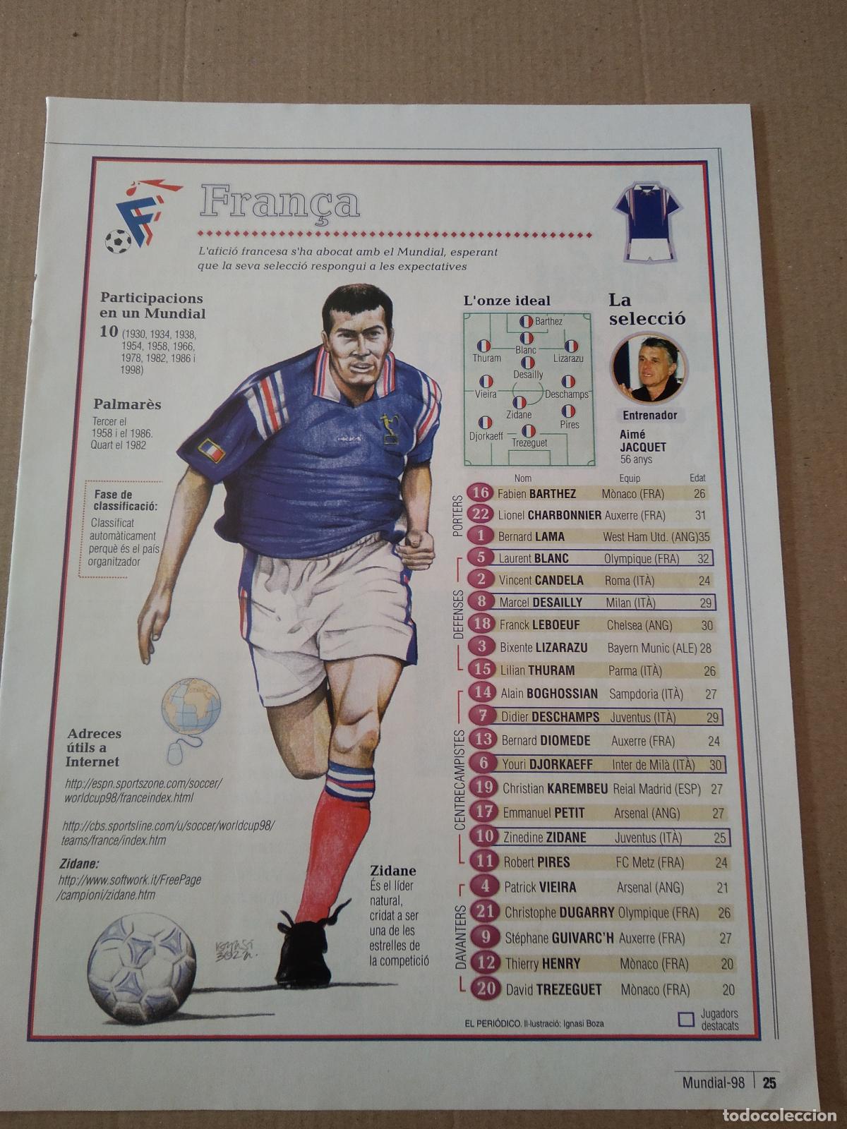 Otros Art&iacute;culos de Coleccionismo en Papel: HOJA REVISTA EL MUNDIAL 98 EL PERIODICO ZIDANE FRANCIA MOLLER HOH BRIAN LAUDRUP DINAMARCA