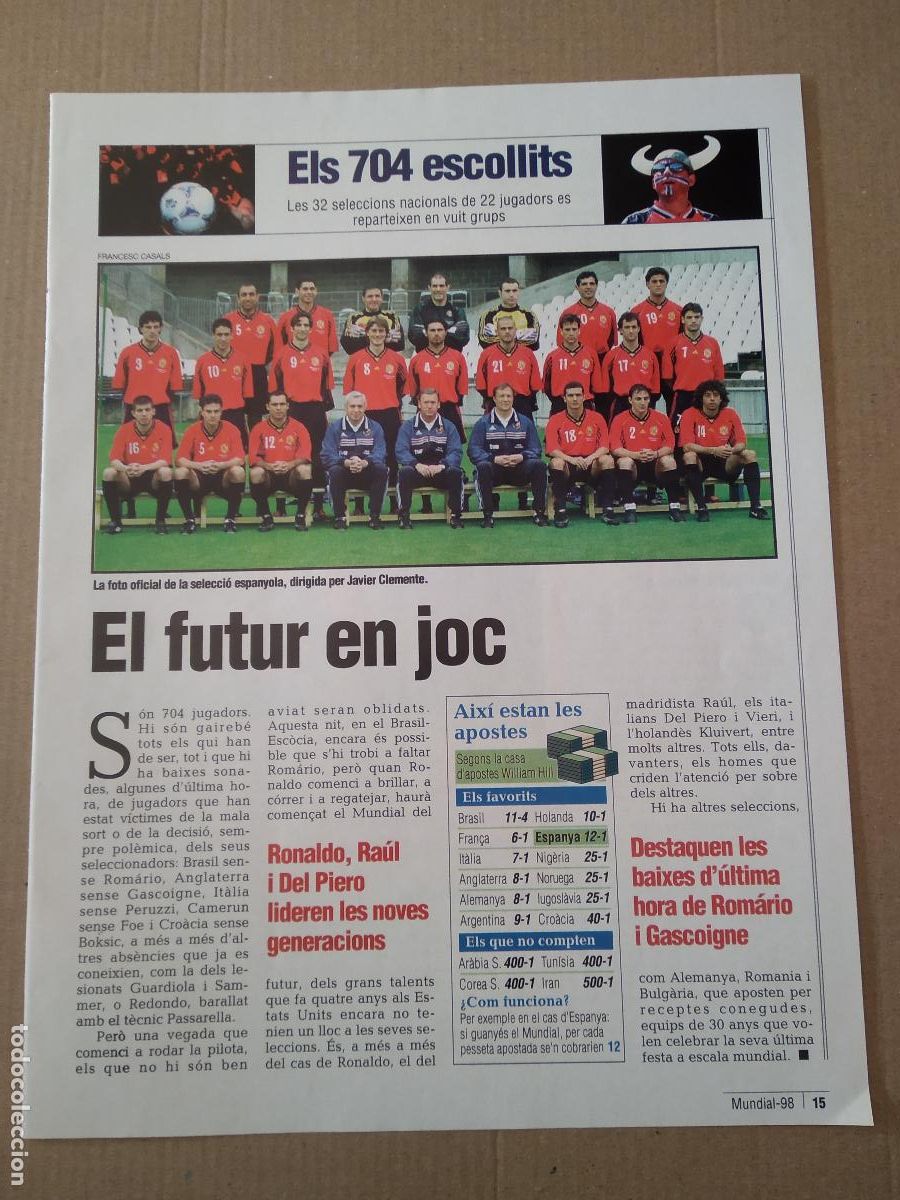Otros Art&iacute;culos de Coleccionismo en Papel: HOJA REVISTA EL MUNDIAL 98 EL PERIODICO ESPA&Ntilde;A EQUIPO PLANTILLA DUNGA ZIDANE FRANCIA
