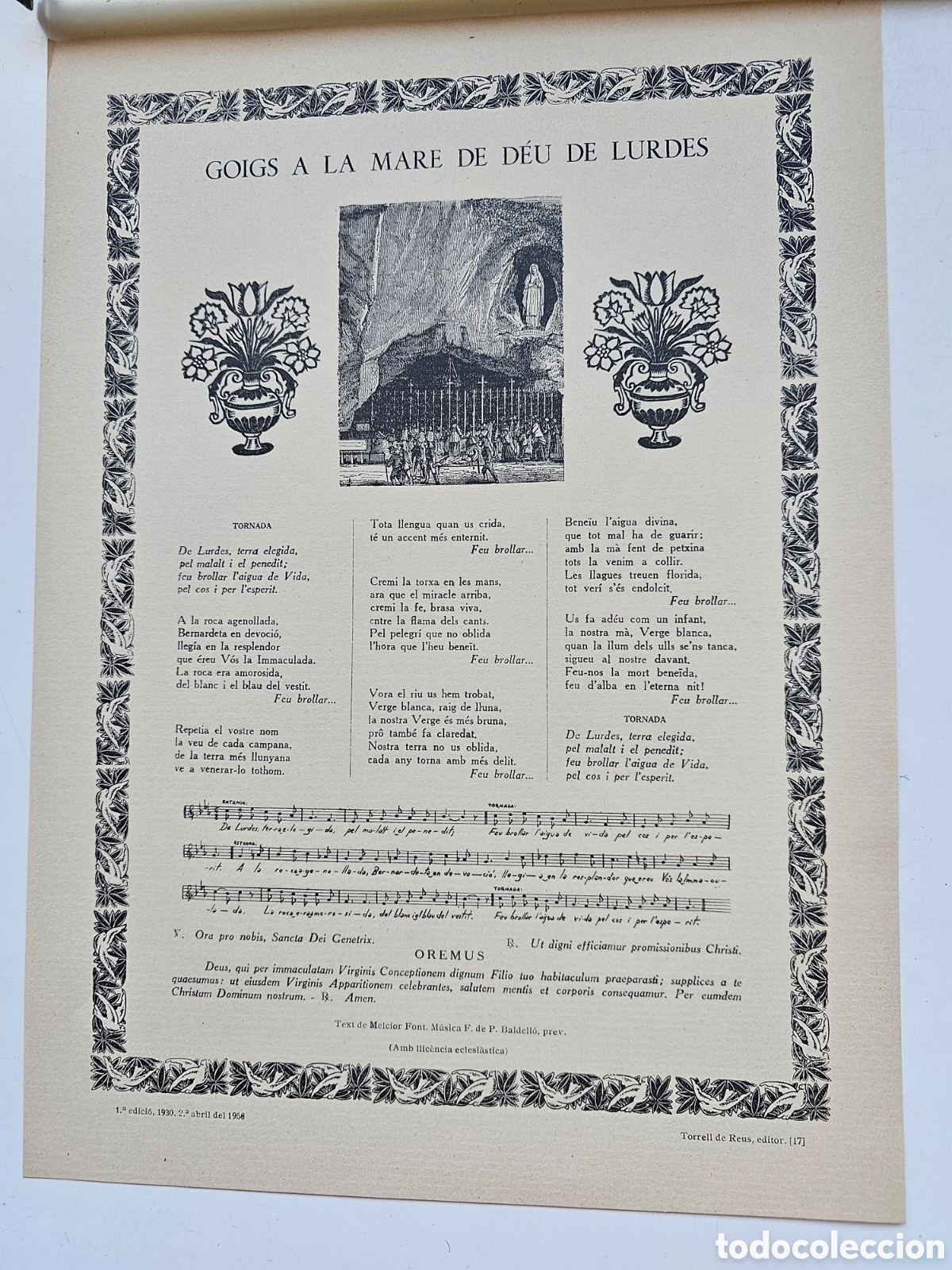 Outros artigos de papel: Goigs Gozos a la Mare de D&eacute;u de Lurdes Lourdes 1958 Arenys de munt ?
