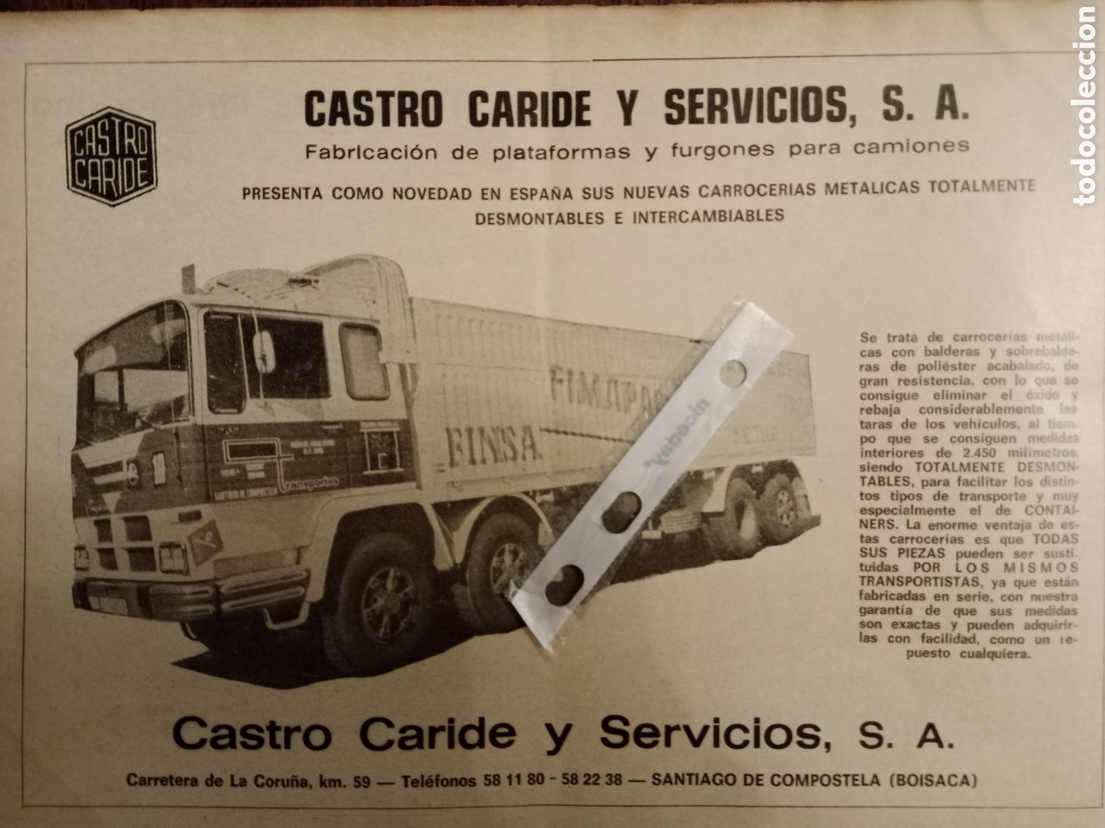 Paper Collecting Others: Publicidad empresa transporte castro caride Pegaso de 1974