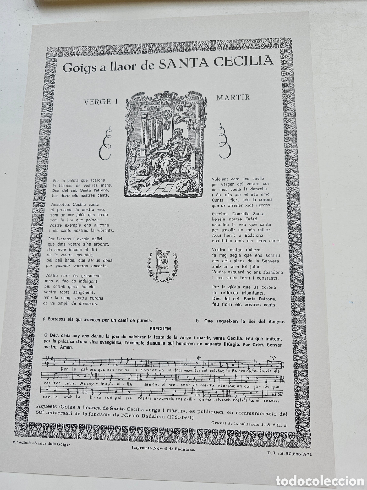 Outros artigos de papel: Goigs Gozos a Santa Cecilia Verge i m&aacute;rtir, 1972