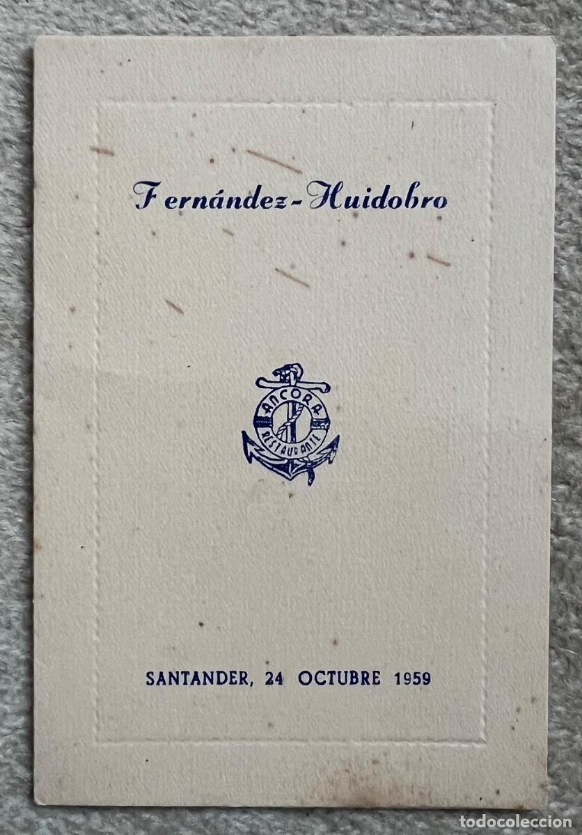 Otros art&iacute;culos de coleccionismo en papel: Men&uacute; de boda Restaurante Ancora - Santander - A&ntilde;o 1959