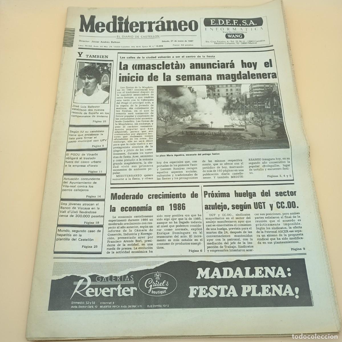 Otros Art&iacute;culos de Coleccionismo en Papel: PERIODICO MEDITERRANEO 21 DE MARZO DE 1987