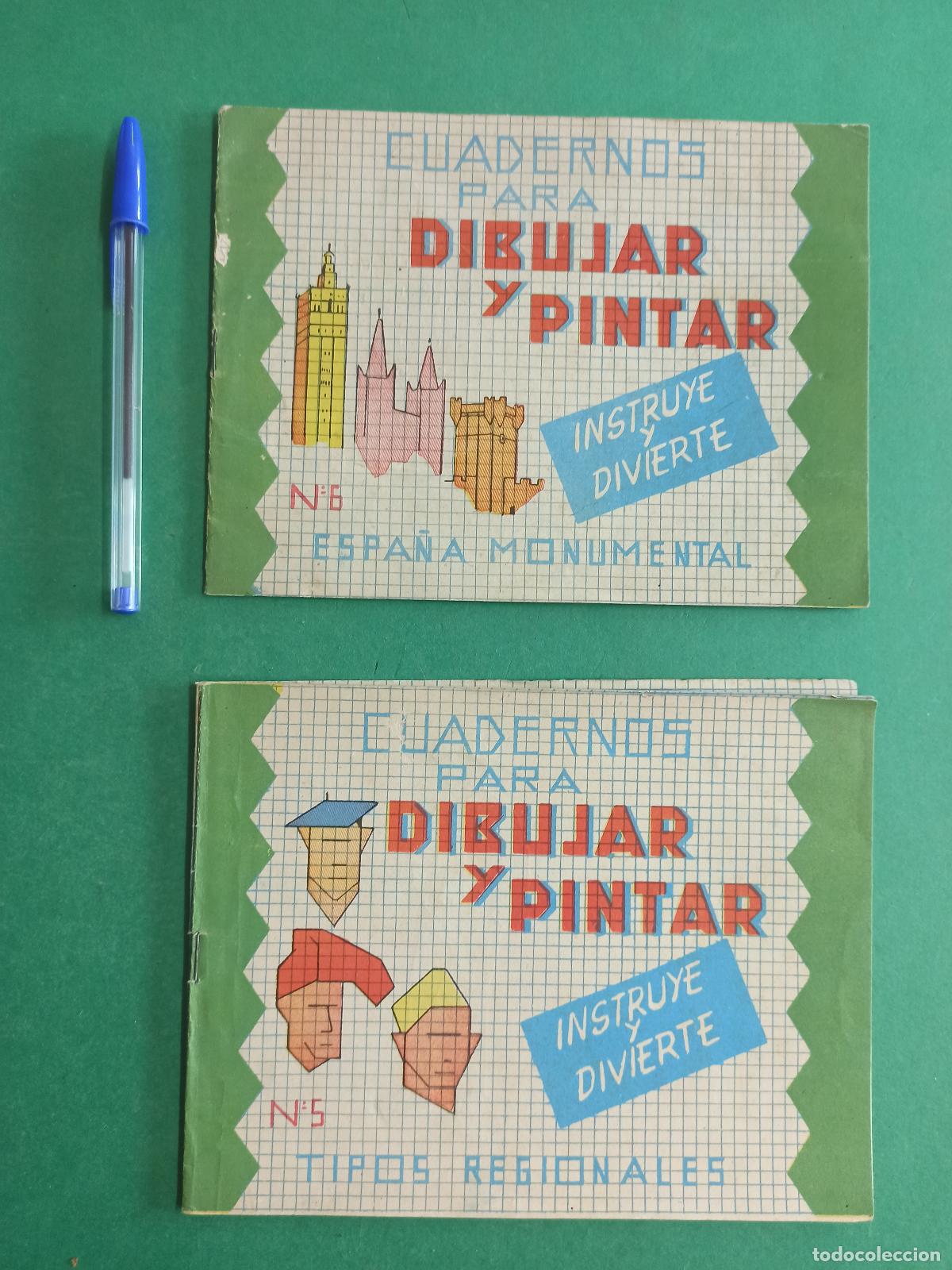 Otros art&iacute;culos de coleccionismo en papel: 2 Antiguos cuadernos de dibujo y pintura tipo regionales y Espa&ntilde;a Monumental. Infantil.