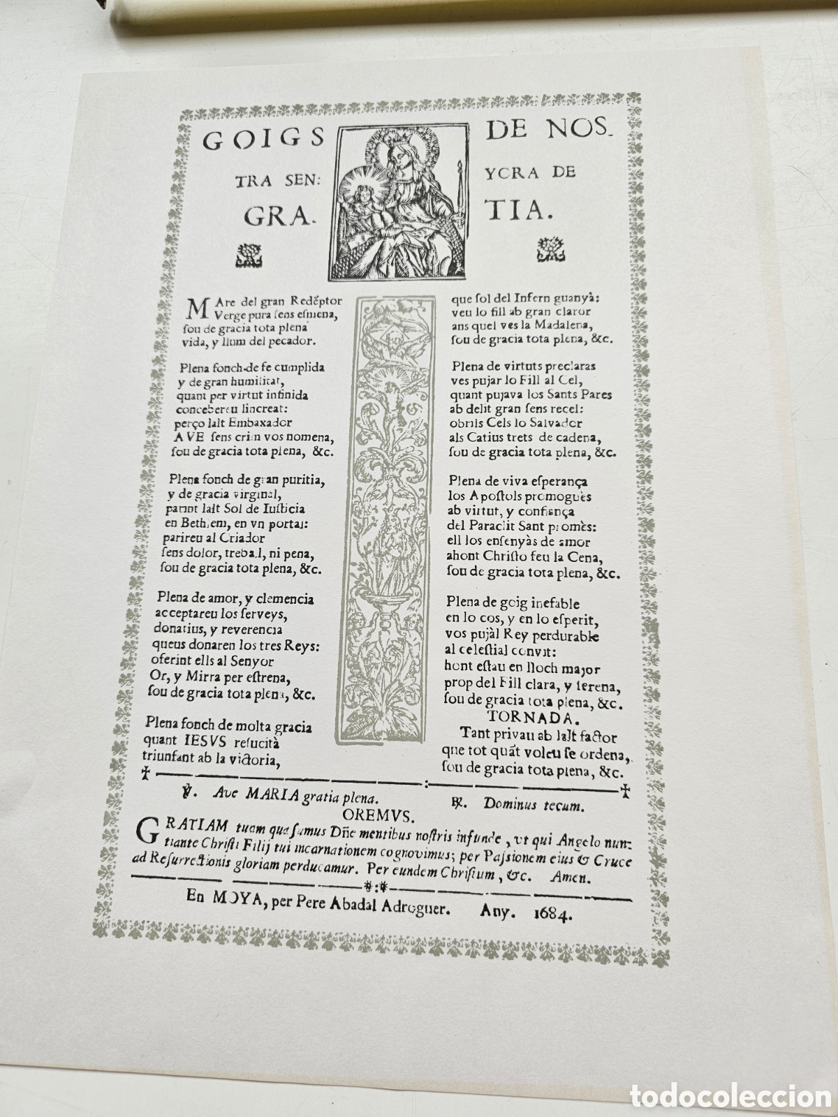 Otros Art&iacute;culos de Coleccionismo en Papel: Goigs Gozos a Nostra Senyora de Gratia, Moy&agrave;, Pere Abadal 1684, 1960s