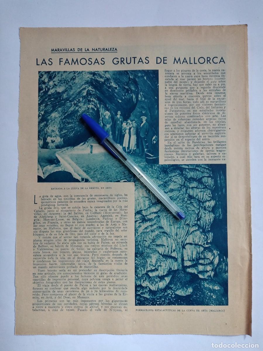 Collectionnisme Papier divers: CUEVA DE ARTA DEL DRAC MANACOR FAMOSAS GRUTAS DE MALLORCA REPORTAJE TRES P&Aacute;GINAS A&Ntilde;O 1935