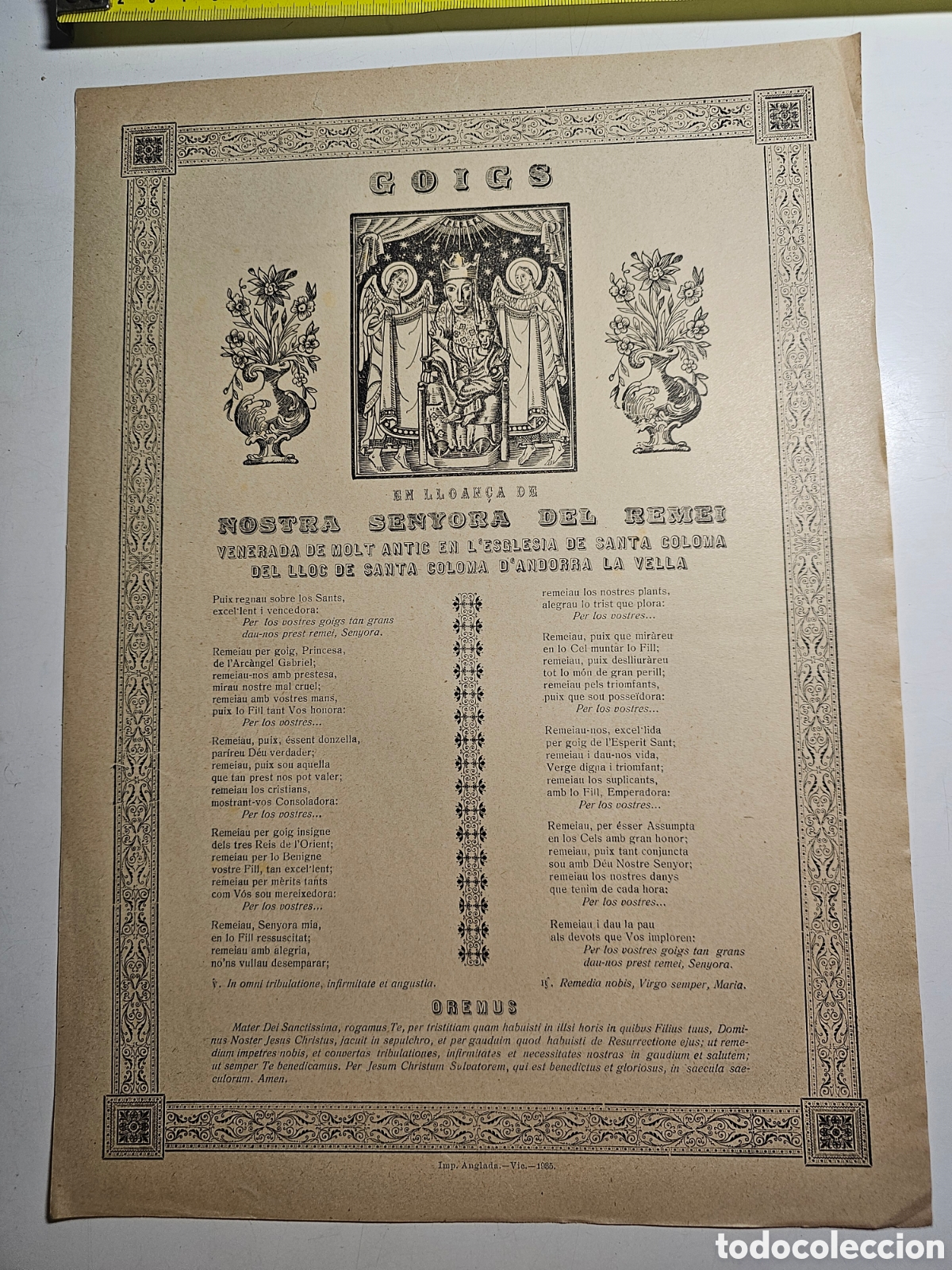 Outros artigos de papel: Goigs Gozos a Nostra Senyora del Remei, Santa Coloma d'Andorra 1935