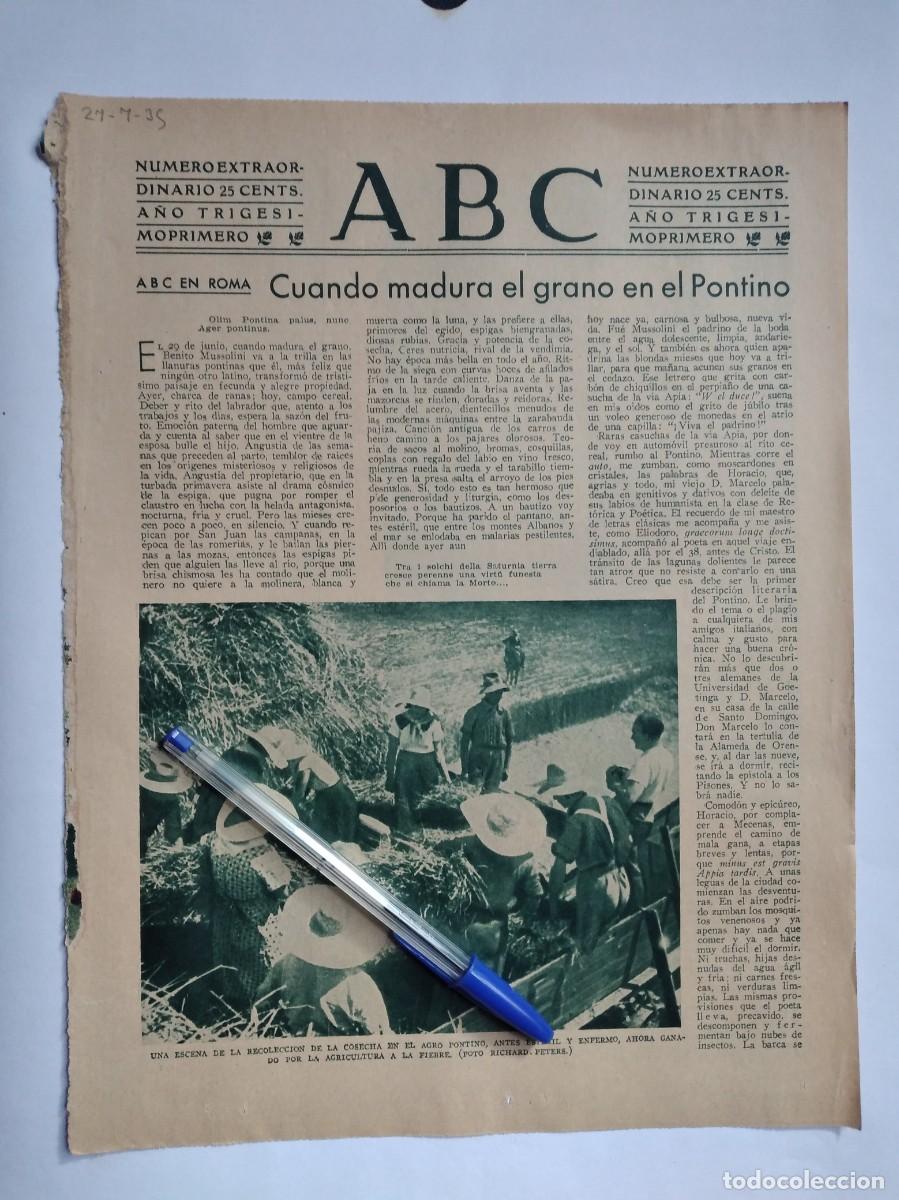 Collectionnisme Papier divers: MUSSOLINI REVUELVE EL GRANO RECOLECCI&Oacute;N COSECHA AGRO PONTINO 2 P&Aacute;GINAS PRENSA A&Ntilde;O 1935