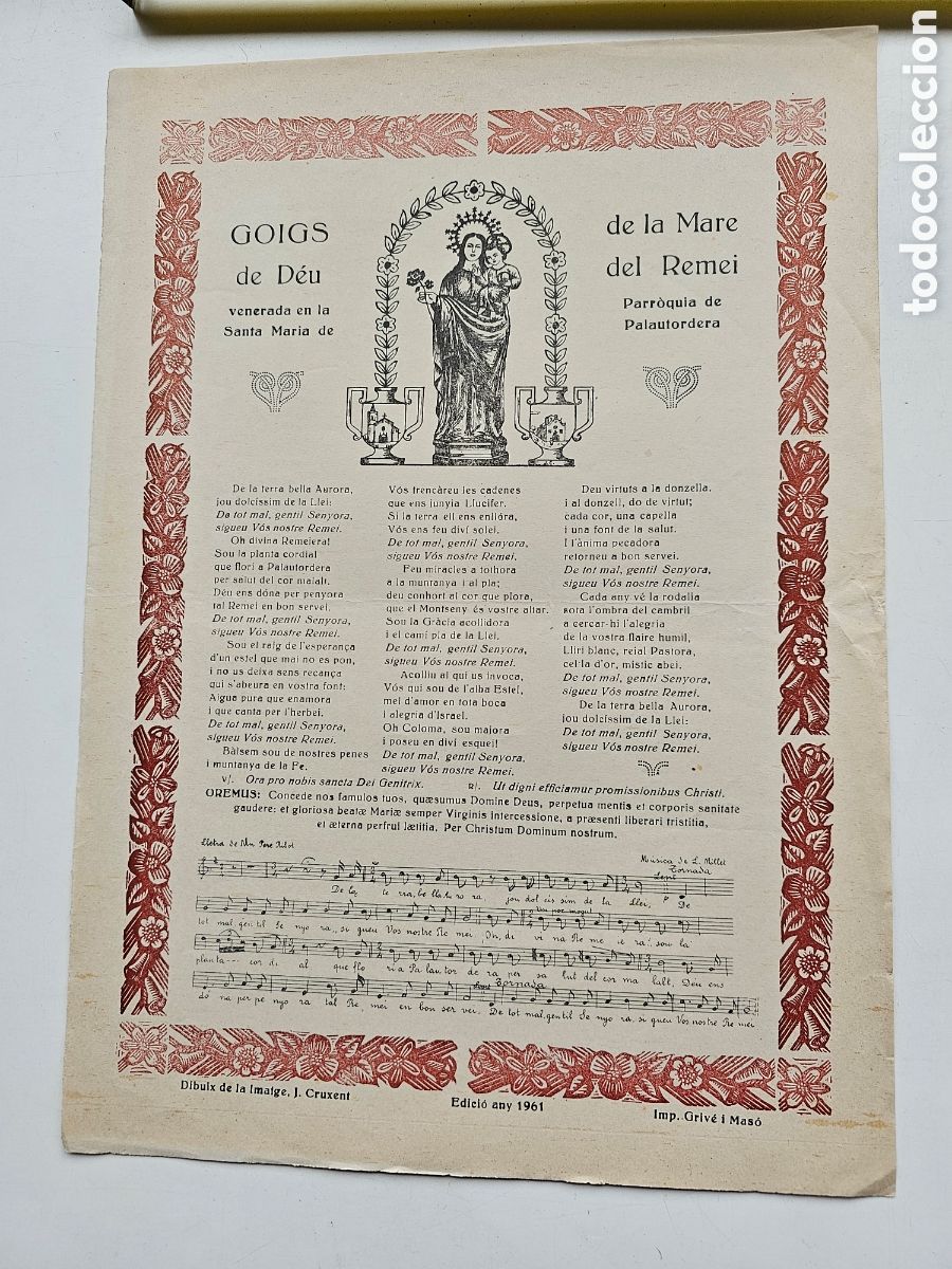 Otros Art&iacute;culos de Coleccionismo en Papel: Goigs Gozos a Mare de D&eacute;u del Remei Santa Maria de Palautordera 1961