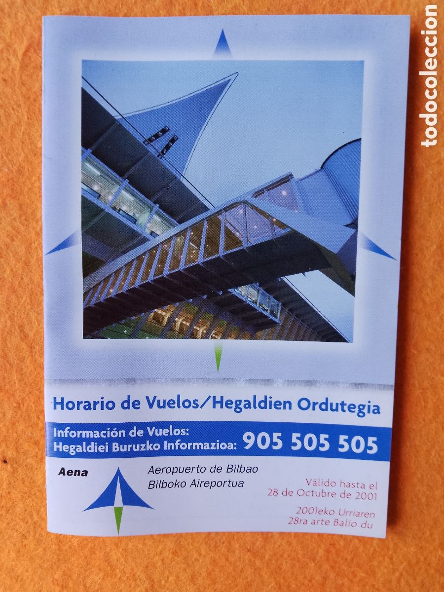 Otros Art&iacute;culos de Coleccionismo en Papel: Aeropuerto Bilbao . horario de vuelos 2001