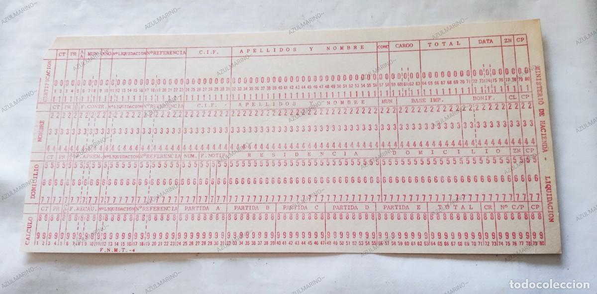 Otros art&iacute;culos de coleccionismo en papel: TARJETA PERFORADA SIN USAR MINISTERIO DE HACIENDA A&Ntilde;OS 60-70