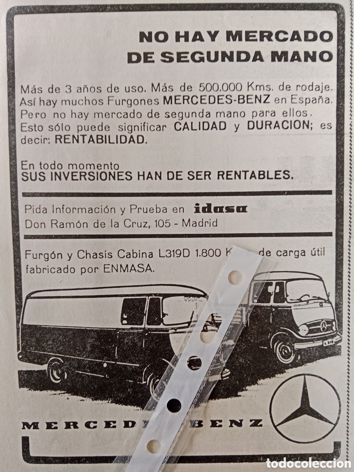 Otros art&iacute;culos de coleccionismo en papel: Publicidad furgoneta mercedes Benz L 319 D 1966