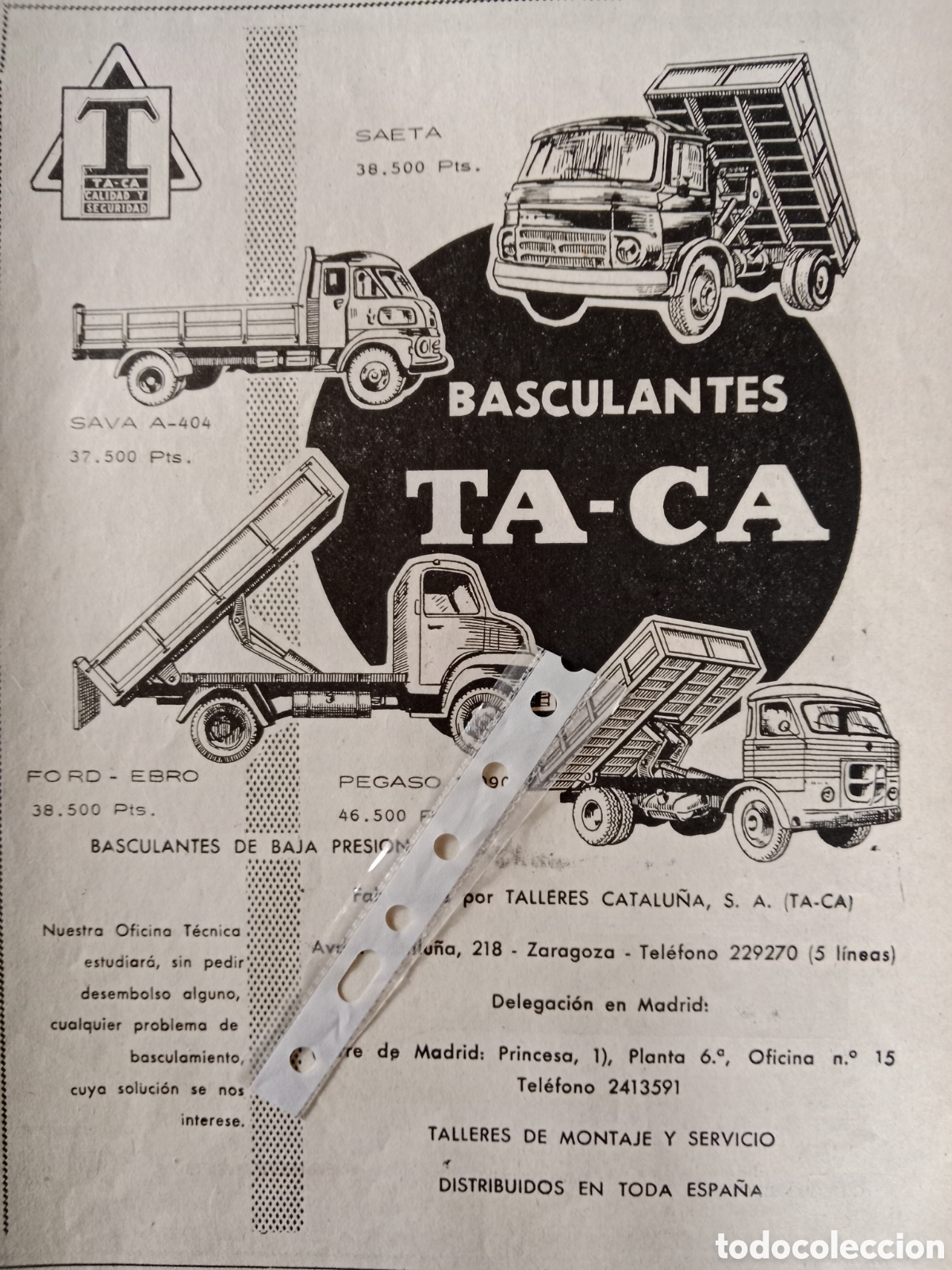 Outros artigos de papel: Publicidad basculantes taca de 1965
