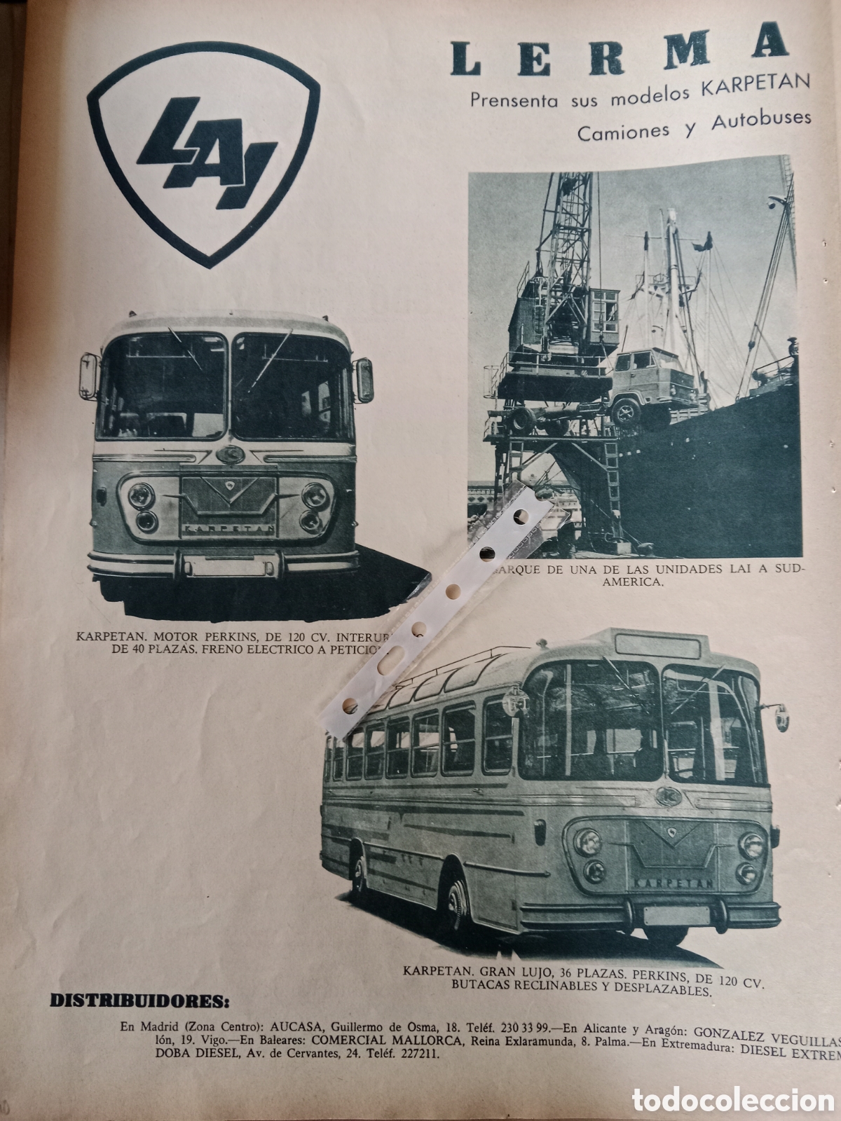 Outros artigos de papel: Publicidad cami&oacute;n autob&uacute;s lai Lerma de 1965 karpetan Layetan
