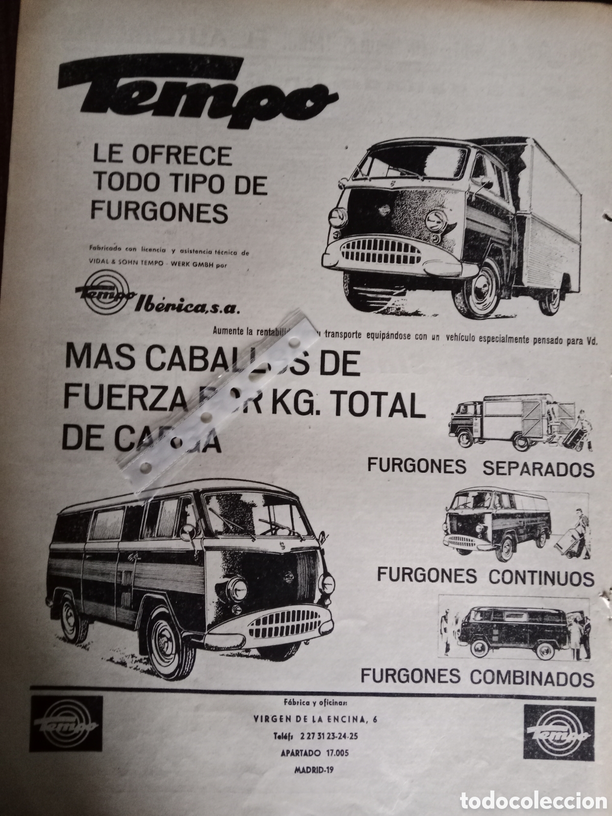 Outros artigos de papel: Publicidad furgoneta tempo de 1964