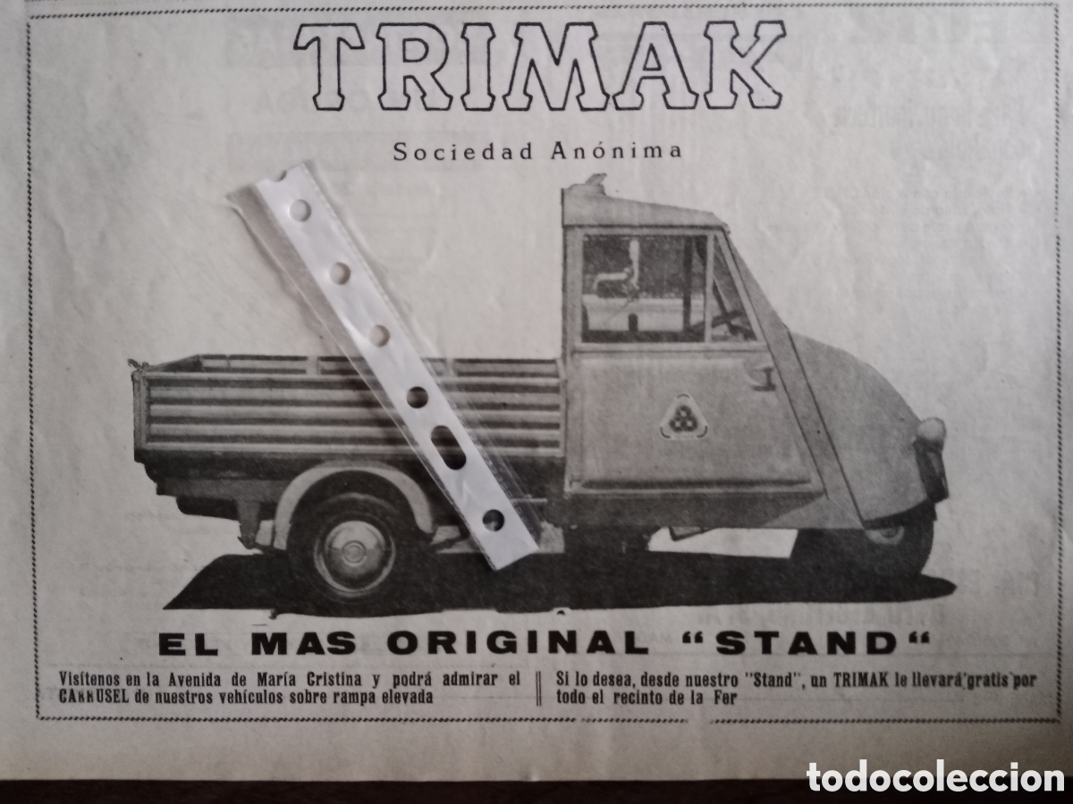 Outros artigos de papel: Publicidad motocarro trimak de 1964