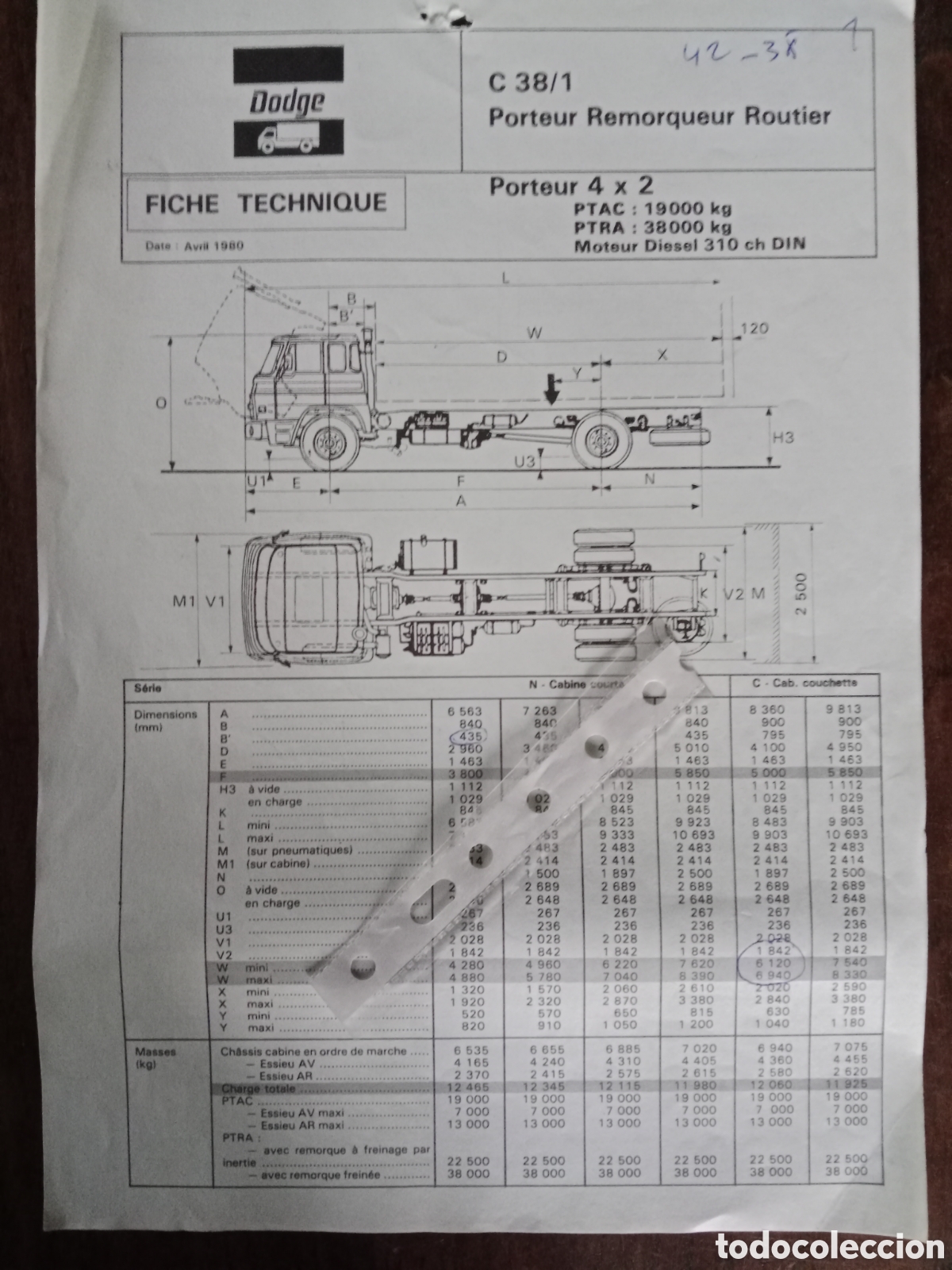 Outros artigos de papel: Ficha t&eacute;cnica cami&oacute;n Dodge C 38