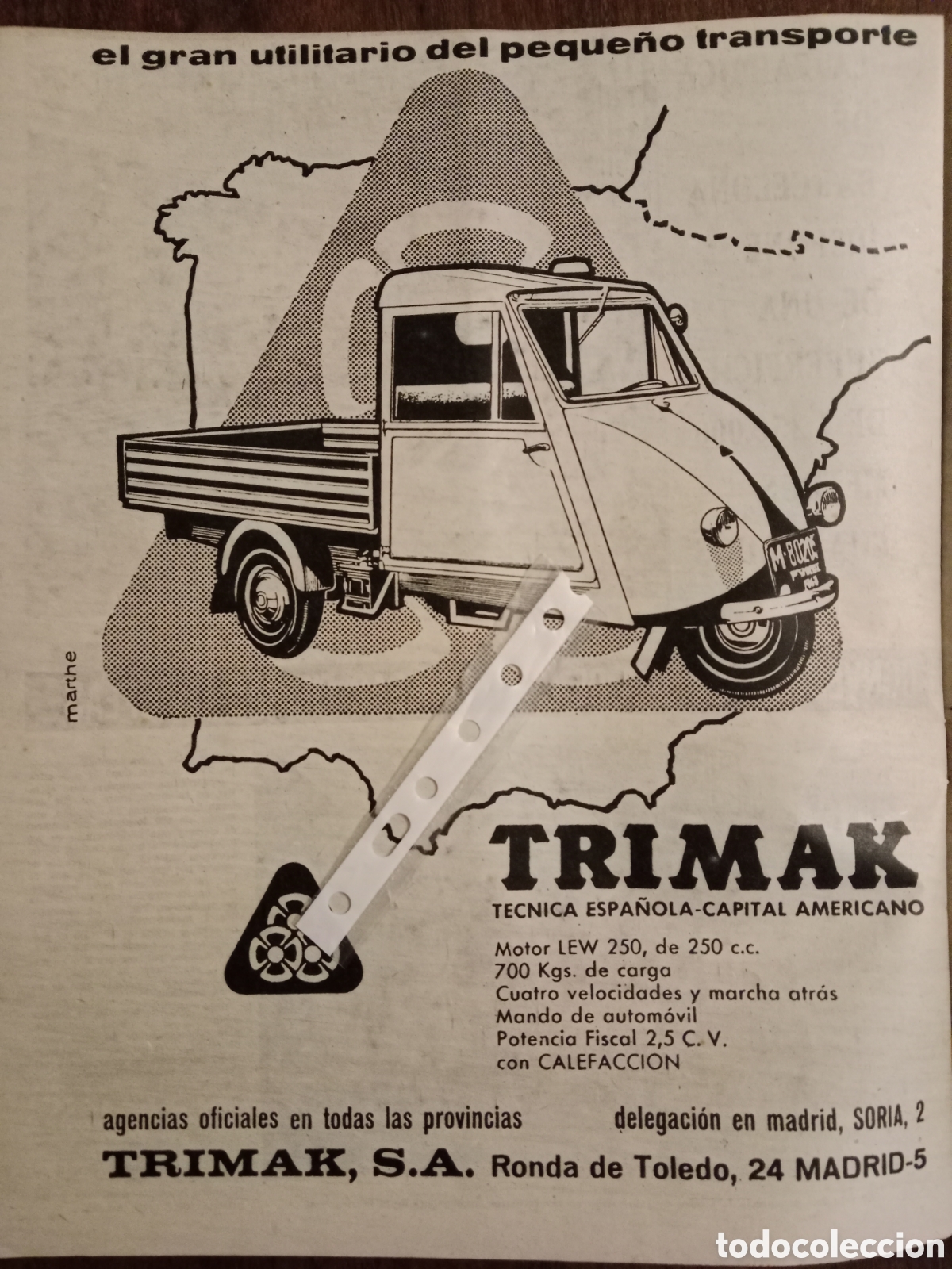 Outros artigos de papel: Publicidad motocarro trimak de 1964