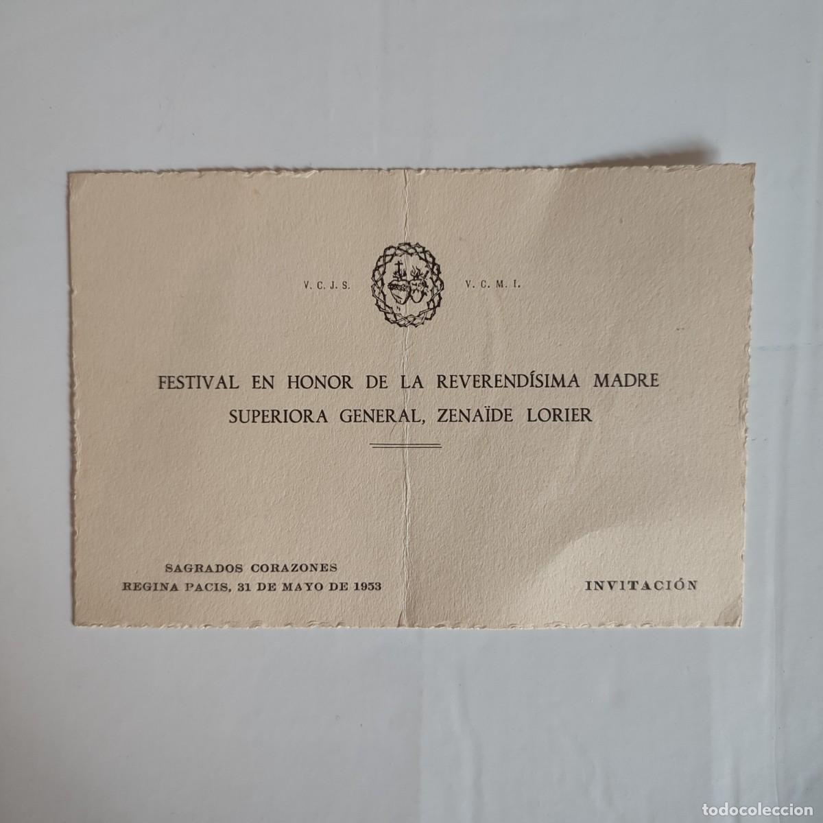 Altri oggetti di carta: Invitaci&oacute;n antigua &ndash; Festival en honor a la Madre Superiora Zena&iuml;de Lorier (1953)