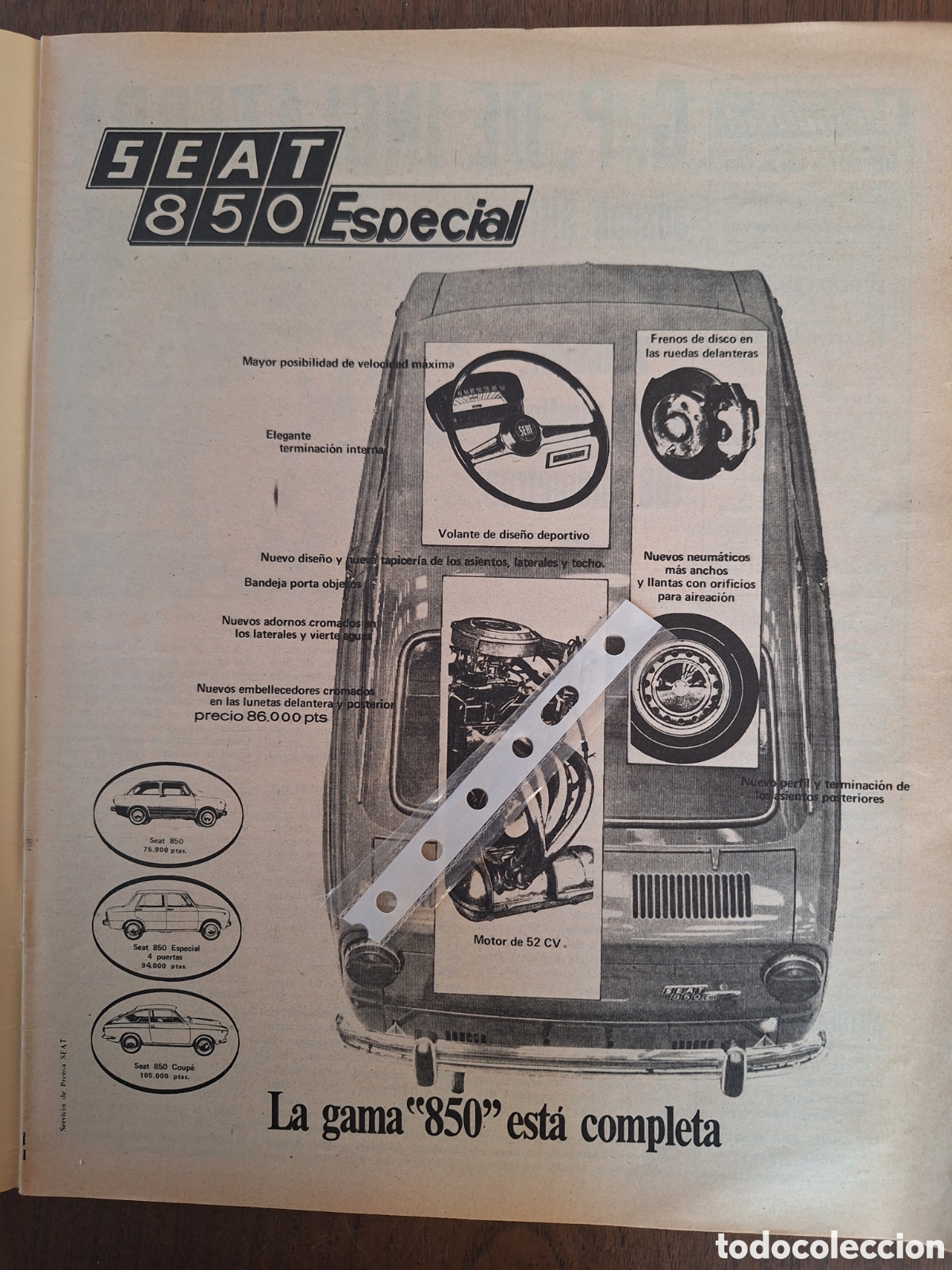 Otros art&iacute;culos de coleccionismo en papel: Publicidad autom&oacute;vil seat 850 especial de 1968