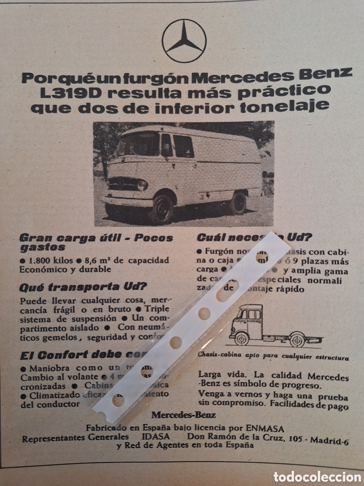 Otros art&iacute;culos de coleccionismo en papel: Publicidad furgoneta Mercedes benz L 319 D de 1968 enmasa