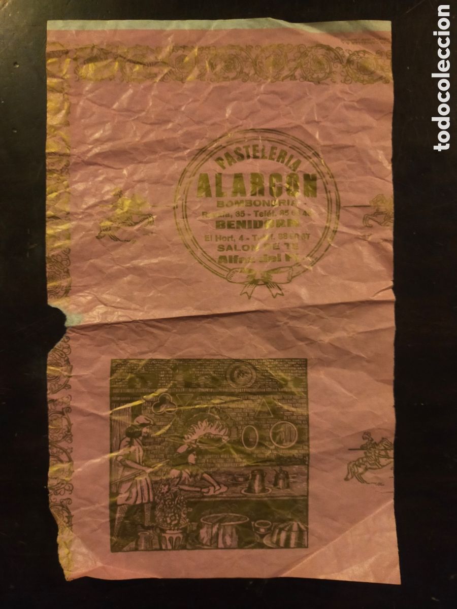 Otros Art&iacute;culos de Coleccionismo en Papel: Antiguo envoltorio publicidad pasteler&iacute;a alarcon Benidorm alicante