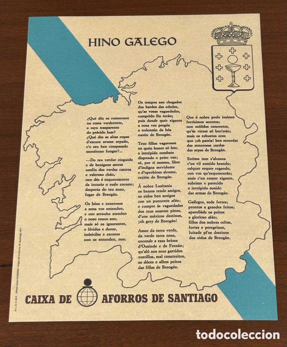 Otros art&iacute;culos de coleccionismo en papel: HIMNO GALLEGO. &lsquo;HINO GALEGO&rsquo;. CAIXA DE AFORROS DE GALICIA. A&Ntilde;O 1977. S&Iacute;MIL PERGAMINO