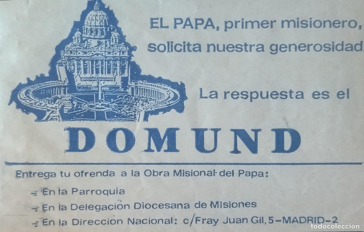Otros Art&iacute;culos de Coleccionismo en Papel: SOBRE DONATIVO DOMUND &rdquo;EL PAPA, PRIMER MISIONERO, SOLICITA NUESTRA GENEROSIDAD) EXCELENTE ESTADO.