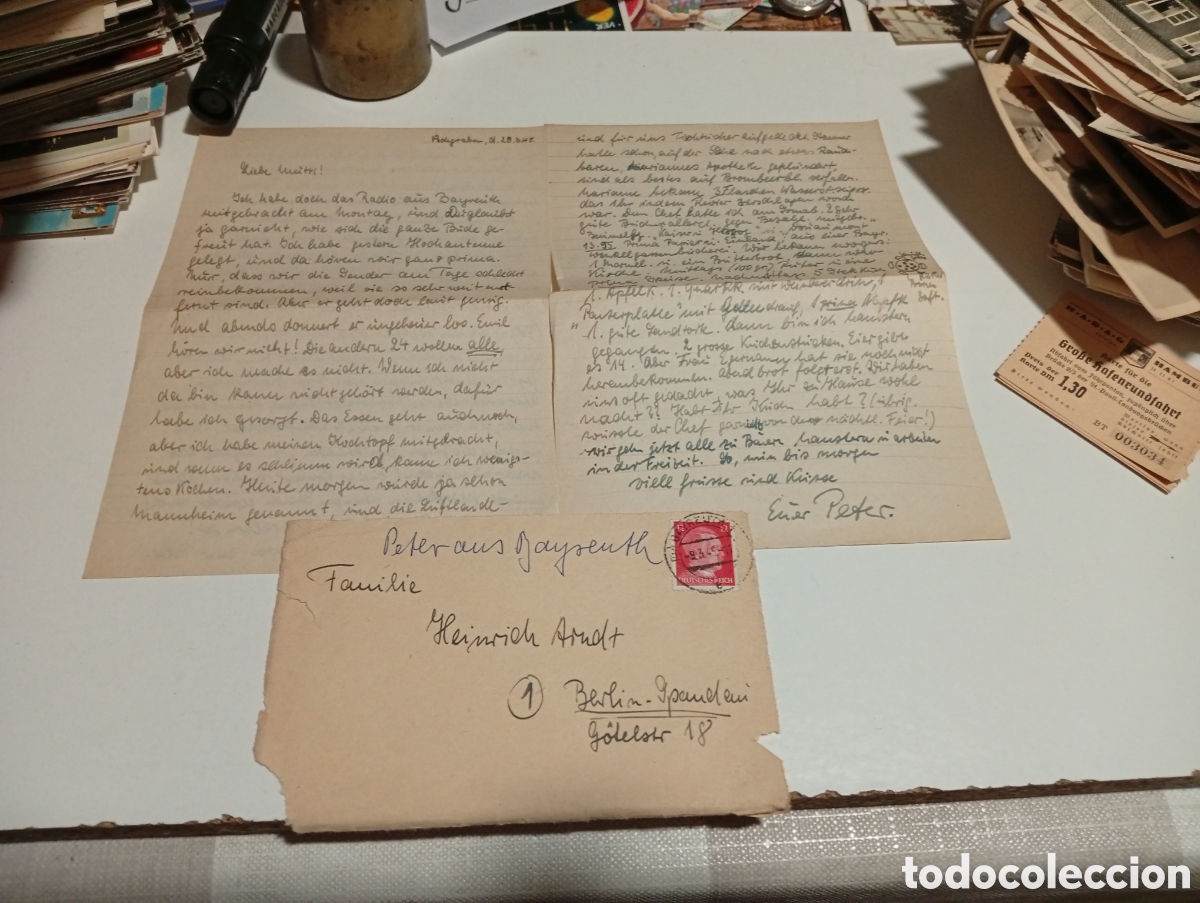 Otros art&iacute;culos de coleccionismo en papel: Car&aacute;tula de sobre sello Hitler,dos cartas creo que habla de la retirada a Alemania,segunda guerra mu