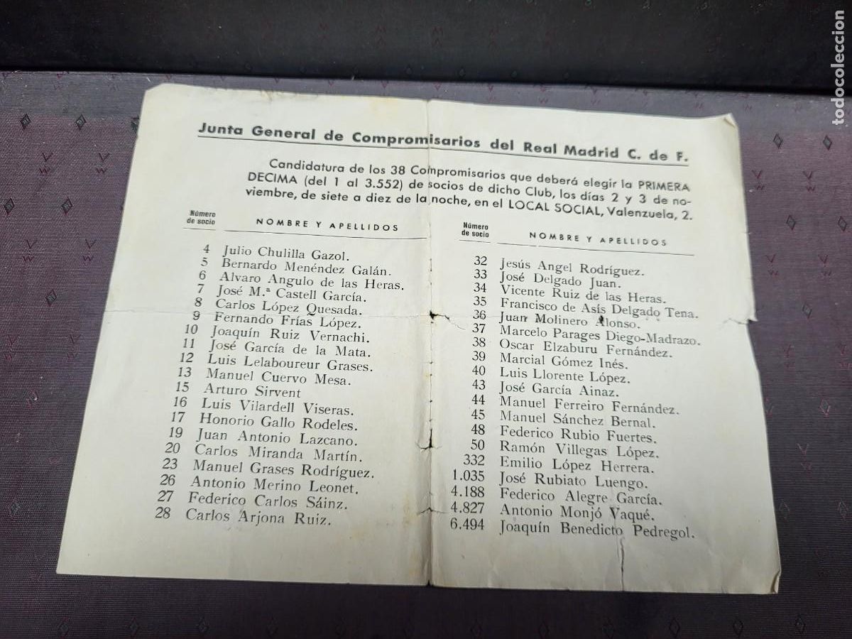 Outros artigos de papel: FUTBOL JUNTA COMPROMISARIOS SOCIOS REAL MADRID CLUB DE FUTBOL