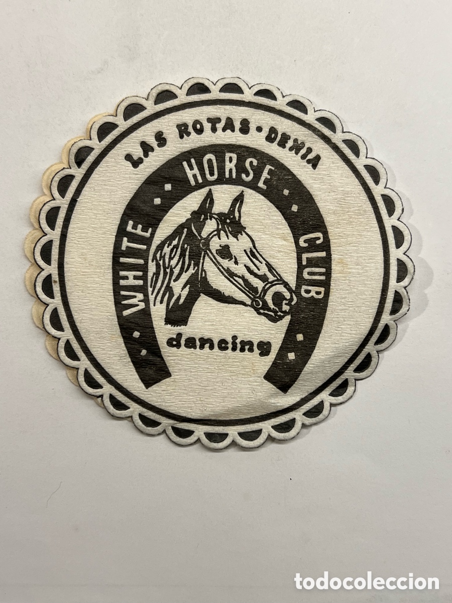 Otros art&iacute;culos de coleccionismo en papel: DENIA LES ROTES. Posavasos Discoteca. White horse club.. (h.1970?) Med&iacute;das: 9 cm., di&aacute;metro