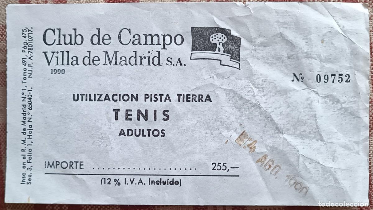 Sammelleidenschaft Andere Papierartikel: Club de Campo Villa de Madrid - utilizaci&oacute;n pista de tenis - 1990
